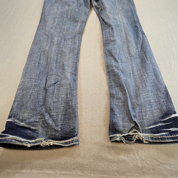 Womens Bootcut Jeans Embellished Pockets Distressed Hem Y2K Denim - Picture 11 of 11